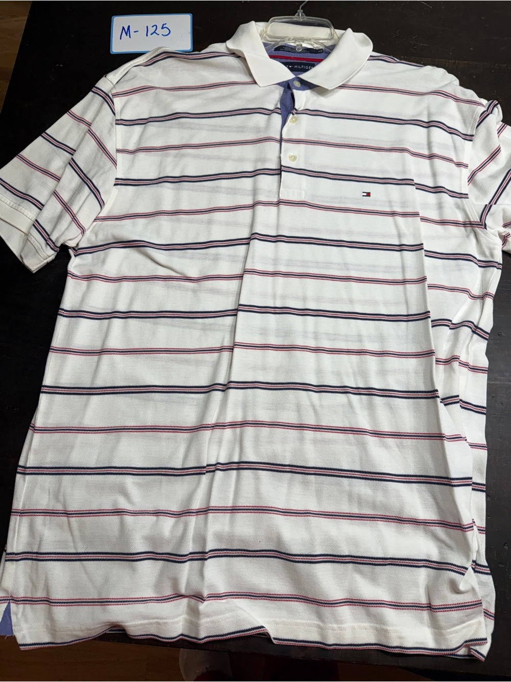 Tommy Hilfiger White Polo with Navy and Burgundy Stripes